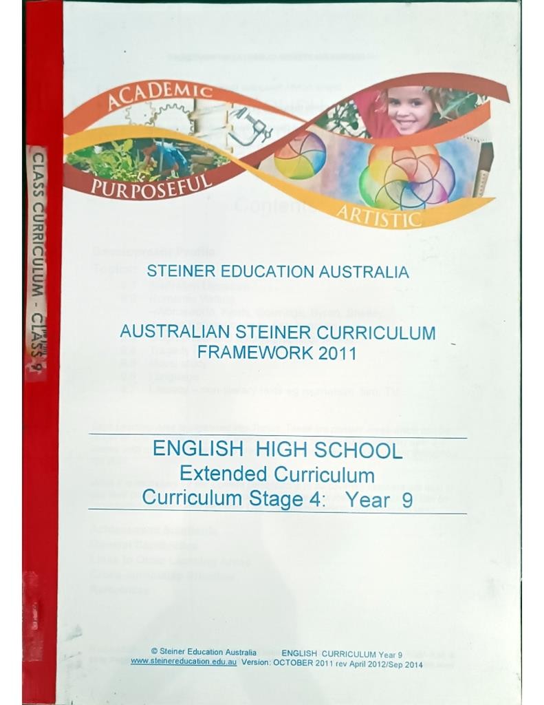 Australian Steiner Curriculum Framework 2011 - English High School Extended Curriculum ( Curriculum Stage 4: Year 9)