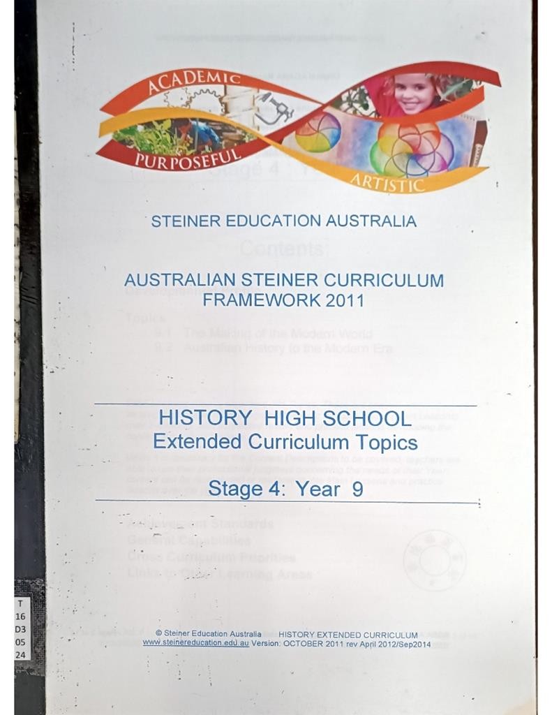 Australian Steiner Curriculum Framework - History High School Extended Curriculum Topics (Stage 4: Year 10)