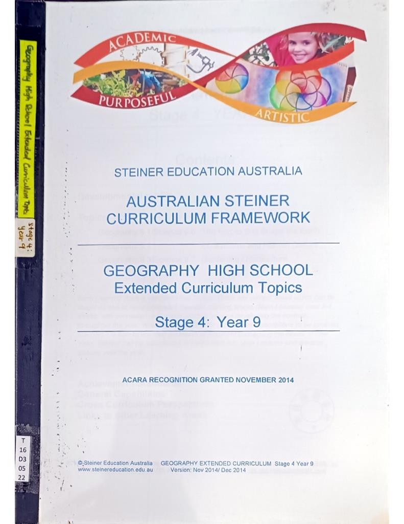 Australian Steiner Curriculum Framework - Geography High School Extended Curriculum Topics (Stage 4: Year 9)