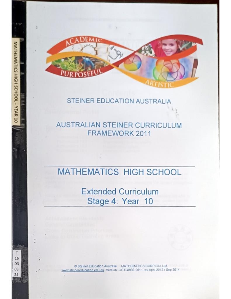 Australian Steiner Curriculum Framework 2011 - Mathematics High School Extended Curriculum (Stage 4: Year 10)