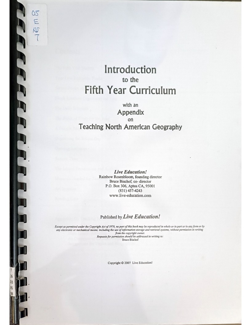 Introduction to the Fifty Year Curriculum with an Appendix on Teaching North American Geography