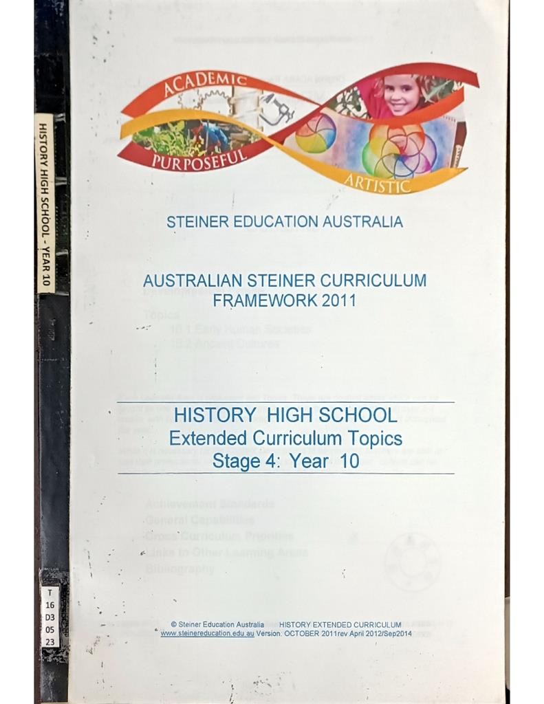 Australian Steiner Curriculum Framework - History High School Extended Curriculum Topics (Stage 4: Year 9)